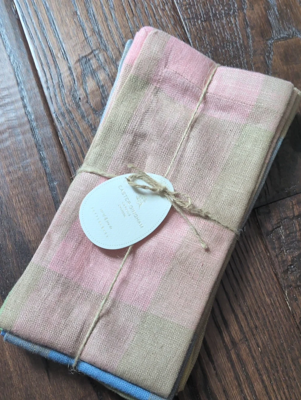 POTTERY BARN I NWT 4 Pastel Pink, Green, Yellow, & Blue Gingham Easter Napkins